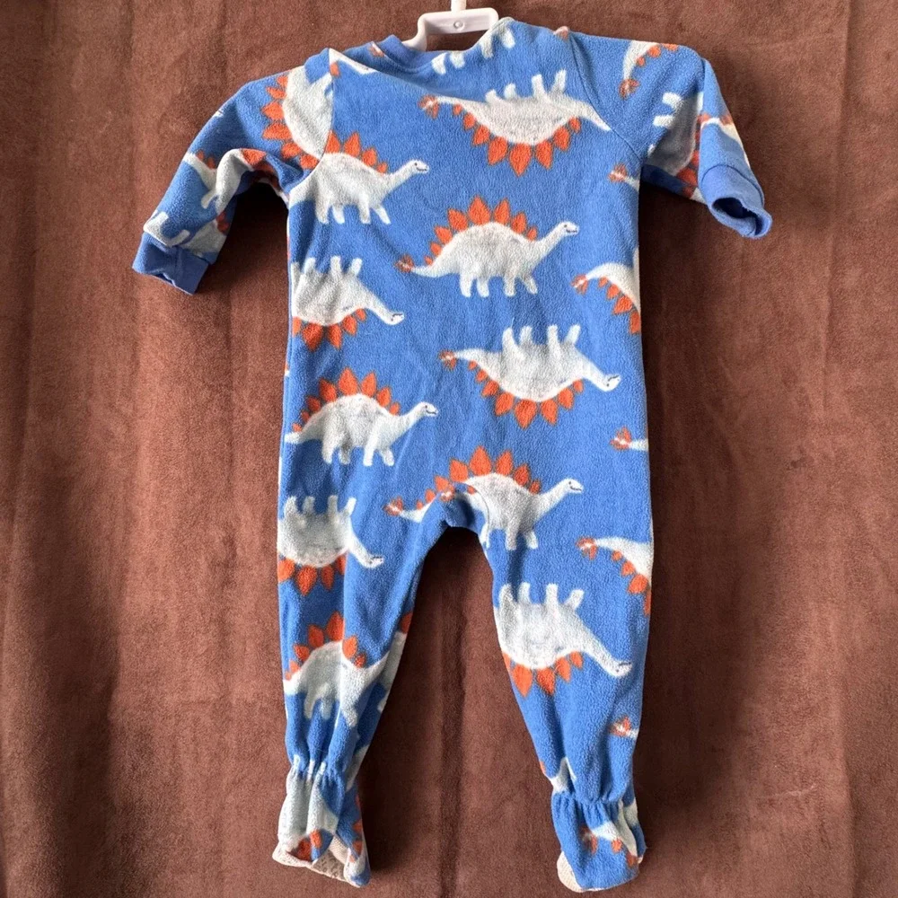 Carters‎ Just One You Blue Fleece Dinosaur Stegosaurus Footed Pajamas 18M